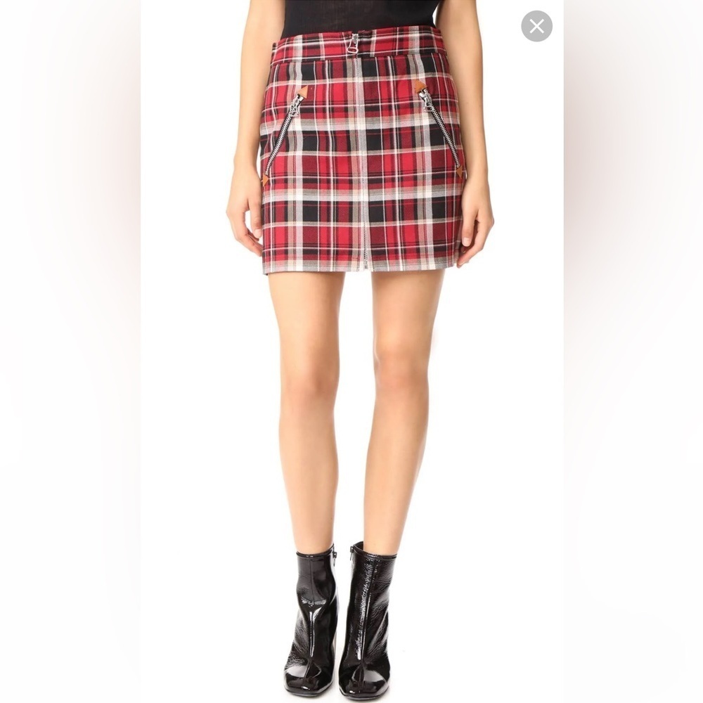 Rag & Bone - Leah Skirt - Red Multi -Plaid Zippered Mini Skirt Size 2